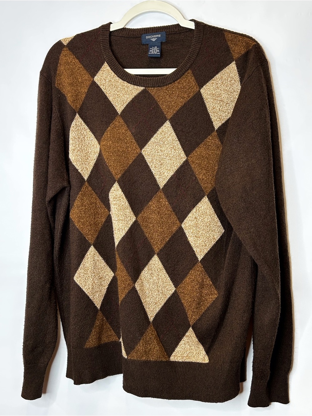 Dockers Brown Argyle Crewneck Sweater with Tan and Beige Diamonds